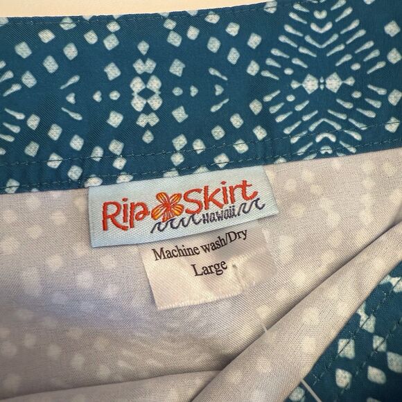 Rip Skirt Hawaii Wrap Length 2 Teal Playa Ocean Tribal Batik Print Sz Large NWT‎ - Picture 4 of 12